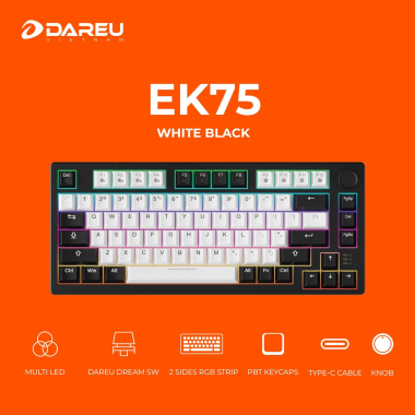 Bàn phím cơ Gaming DAREU EK75 WHITE BLACK PBT Double Shot