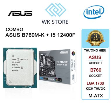Combo Bo mạch chủ Mainboard ASUS PRIME B760M-K D4 + CPU I5 12400F