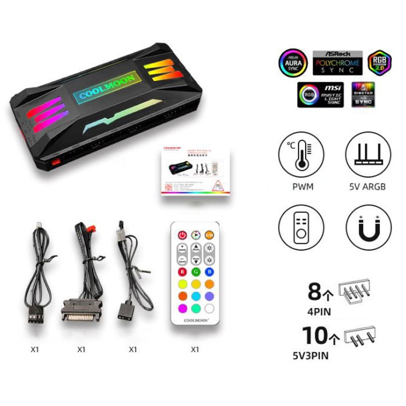 Bộ Hub và Remote Coolmoon PA-1 ARGB Hỗ trợ Aura Sync
